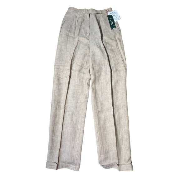 NWT Ralph Lauren Women's Size 8 Tan Linen Blend Herringbone Wide Leg Trouser